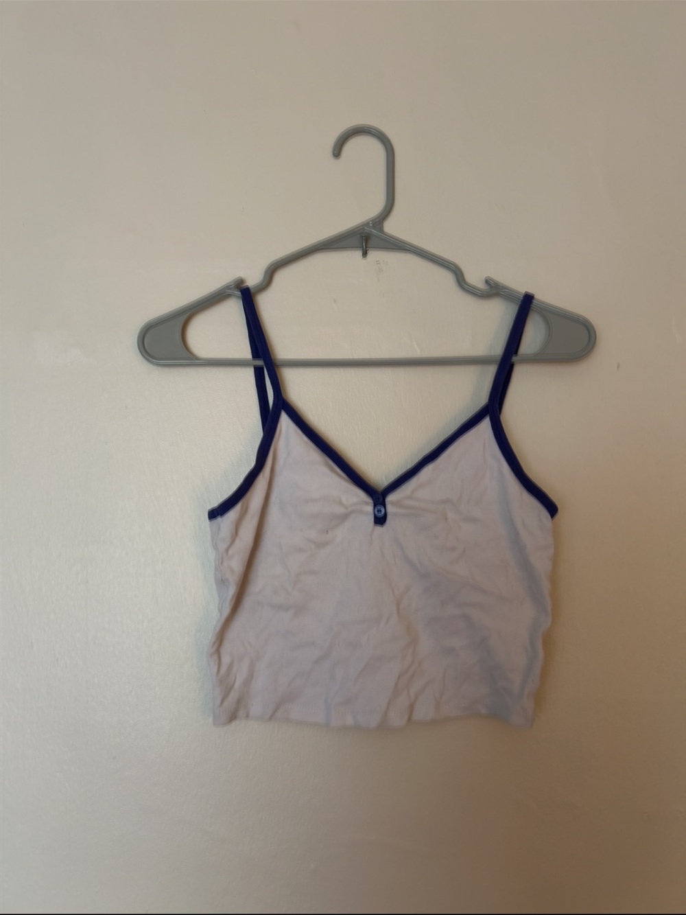 Women's White Tank Crop Top with Navy Trim